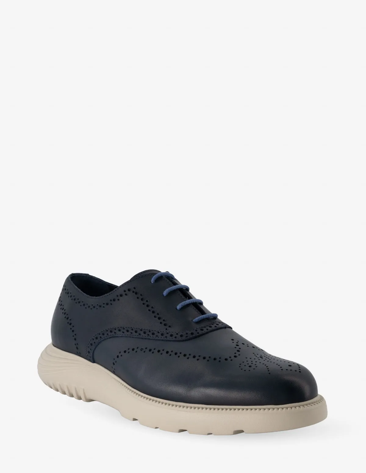 Oxford en piel con picado color azul para hombre
