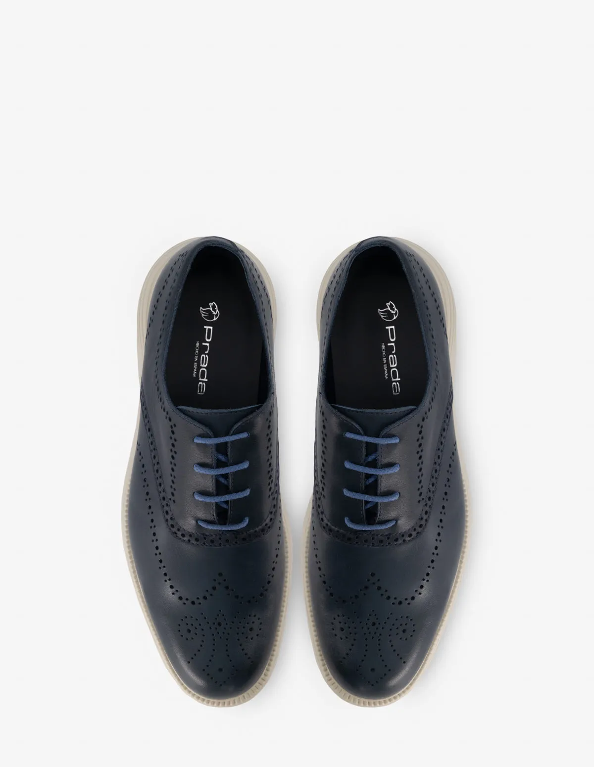 Oxford en piel con picado color azul para hombre