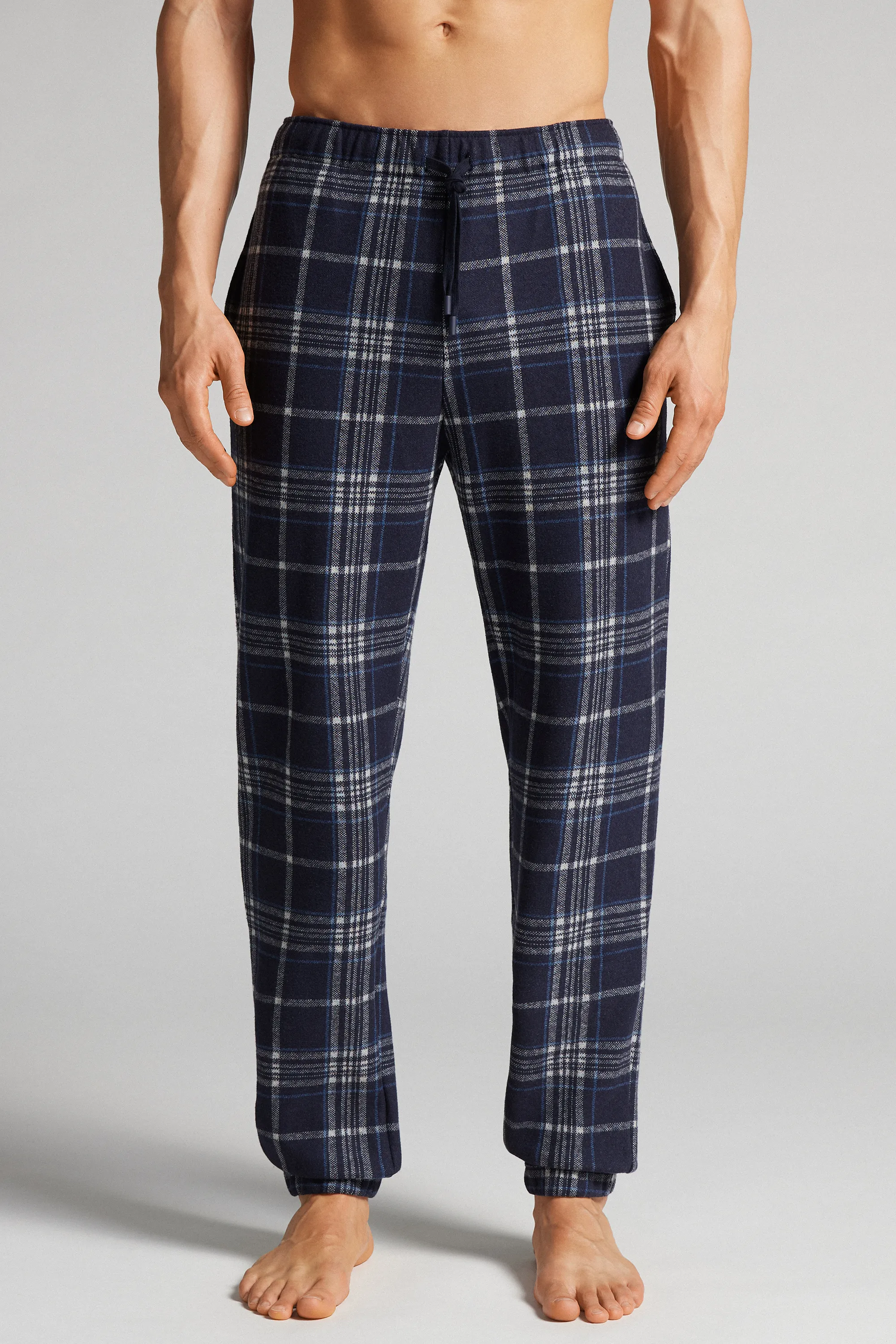 Pantalón Largo con Estampado Tartán de Punto