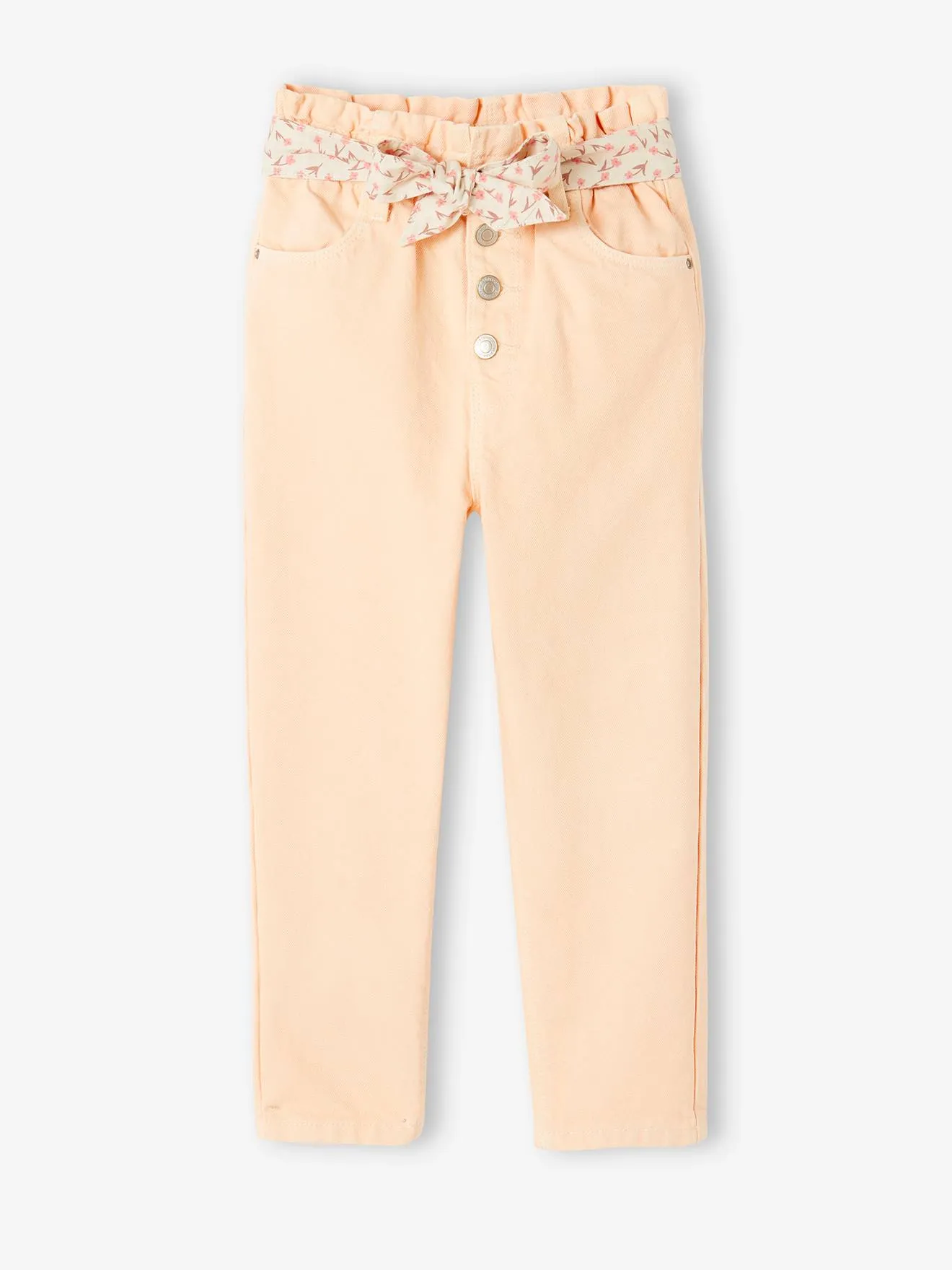 Pantalón «paperbag» y cinturón pañuelo con estampado de flores para niña