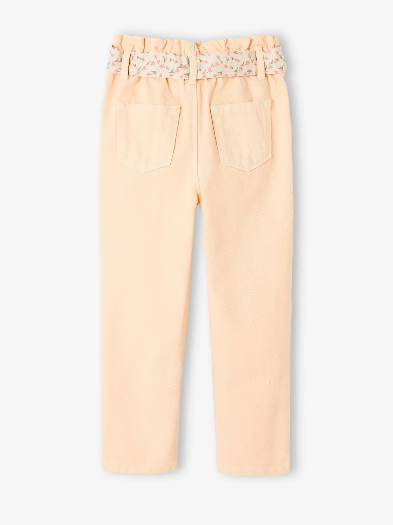 Pantalón «paperbag» y cinturón pañuelo con estampado de flores para niña