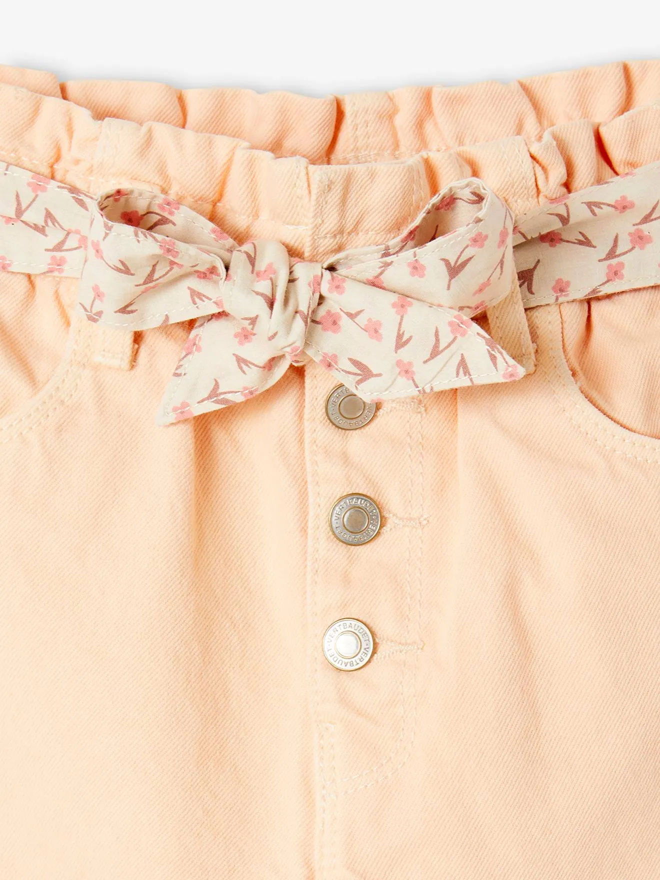 Pantalón «paperbag» y cinturón pañuelo con estampado de flores para niña