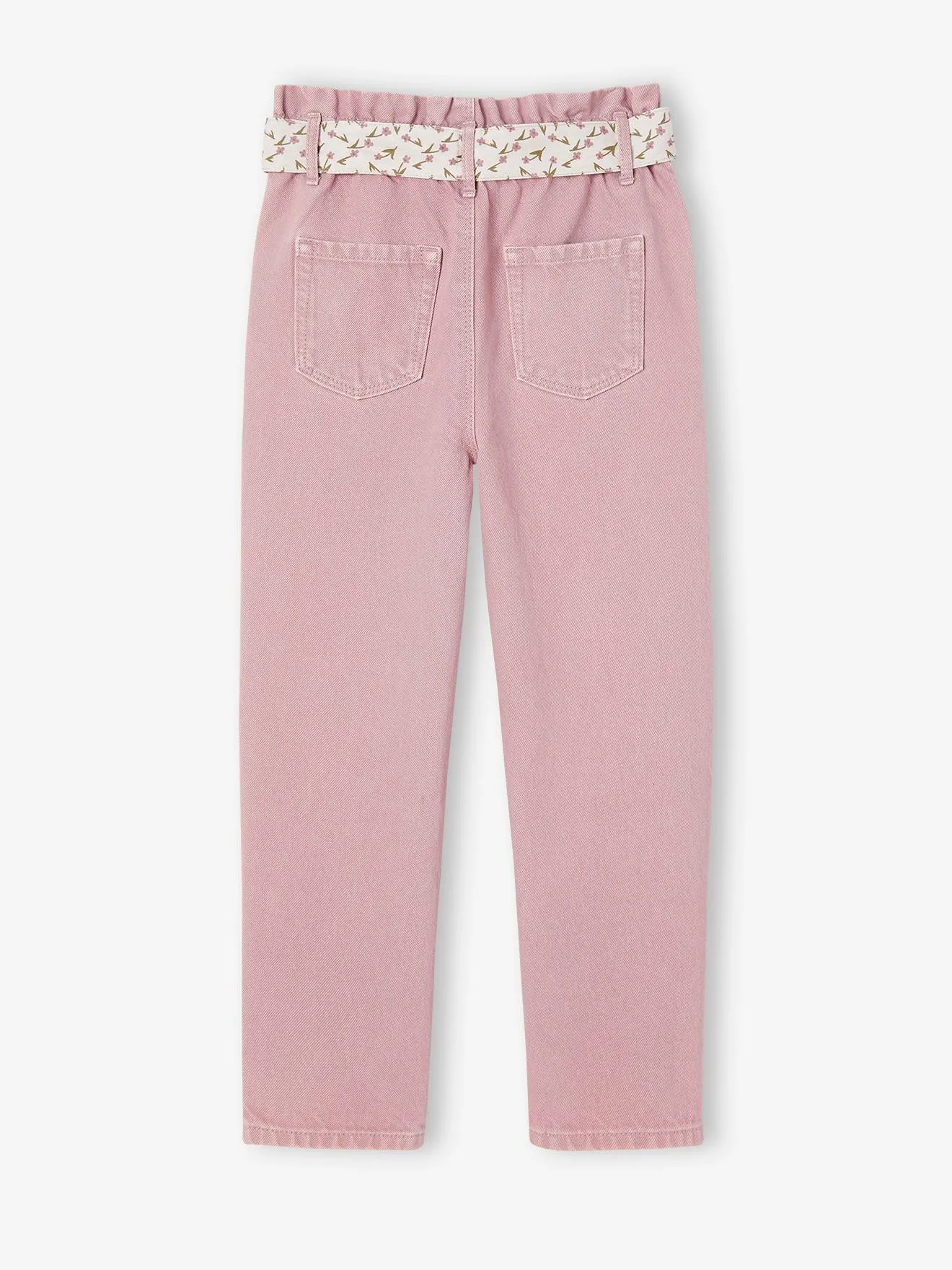 Pantalón «paperbag» y cinturón pañuelo con estampado de flores para niña
