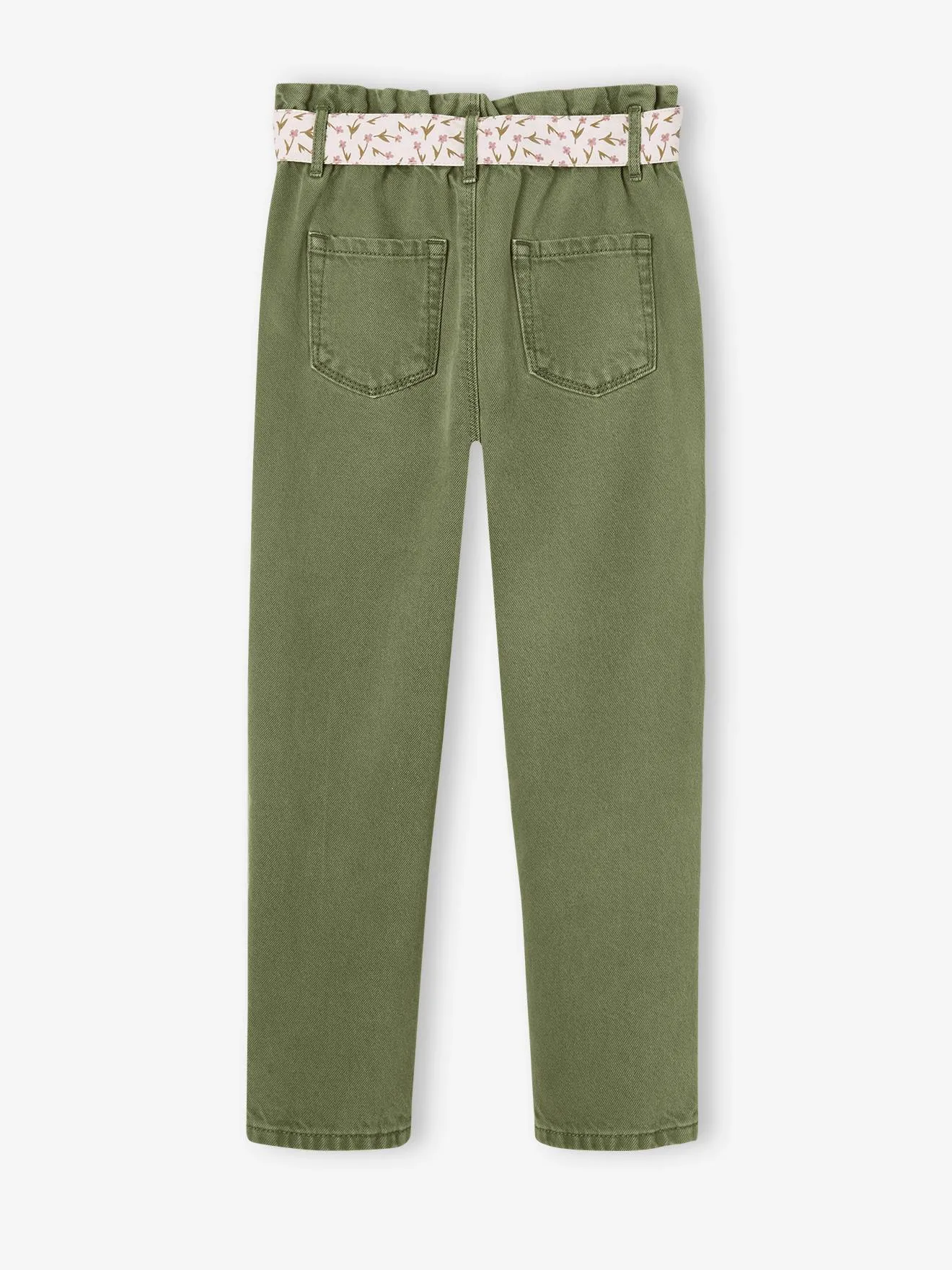 Pantalón «paperbag» y cinturón pañuelo con estampado de flores para niña