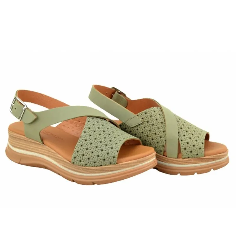 PAULA URBAN 24530 BLANCO Y VERDE SANDALIA MEDIA CUñA MUJER