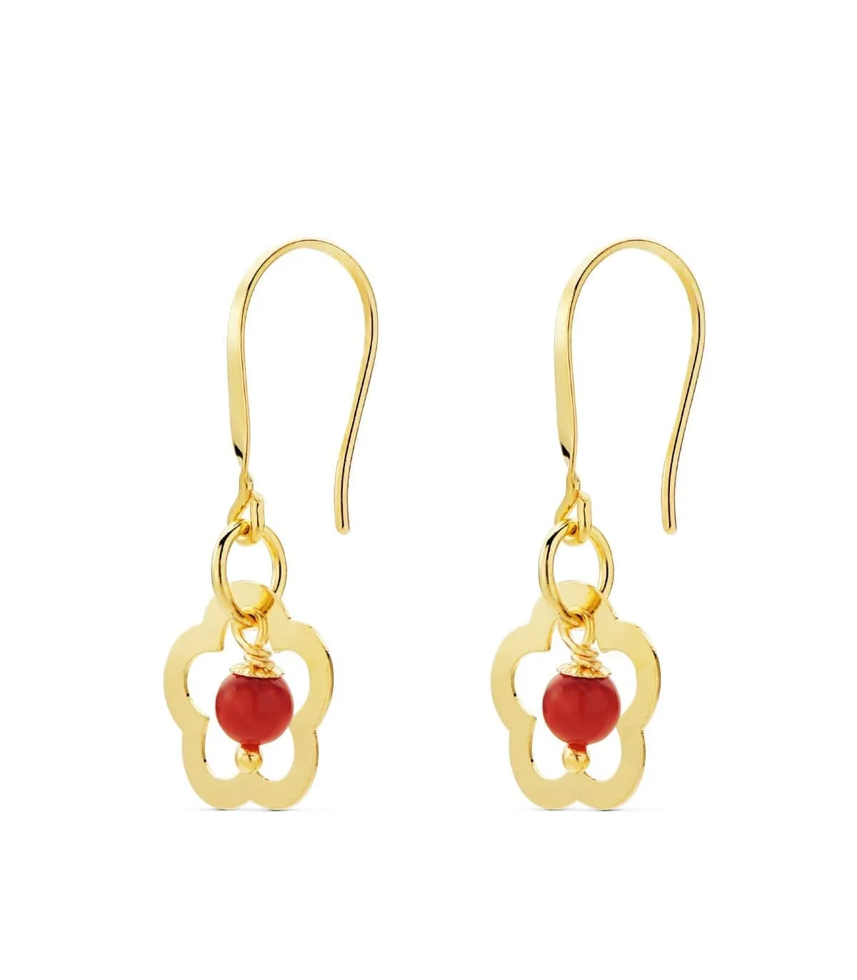 Pendientes Flor Mujer Coral / Turquesa Oro Amarillo 18K
