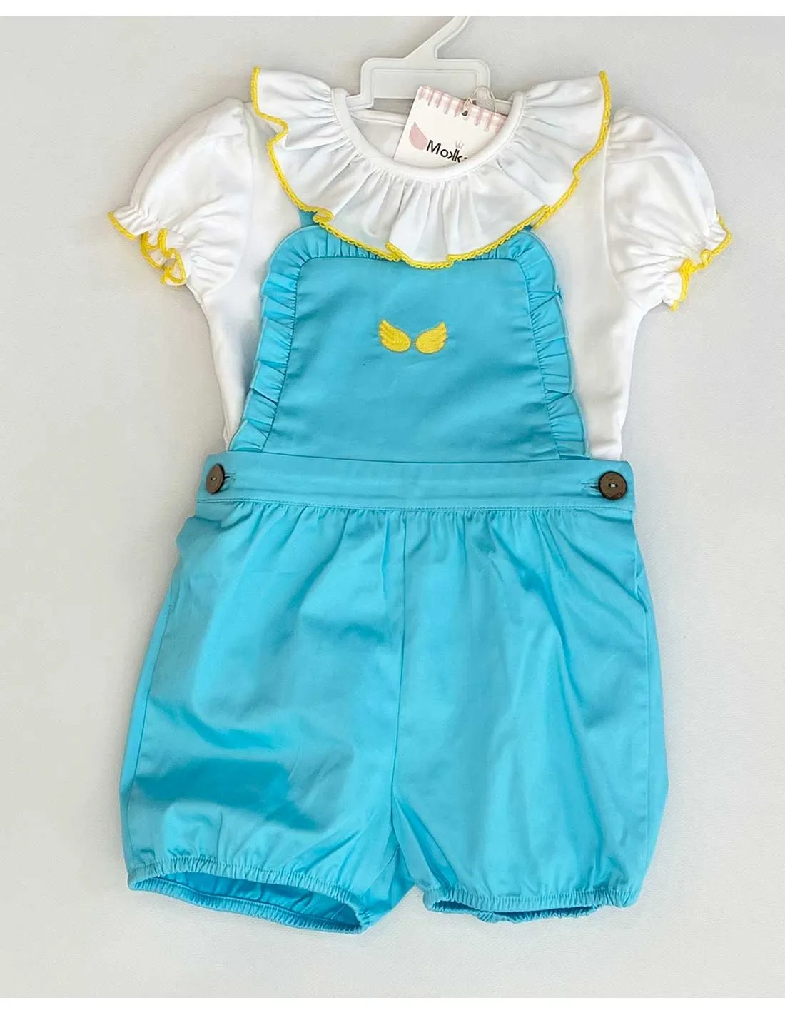 Peto Corto y Camiseta Niña Mokka Nube Turquesa Amarillo