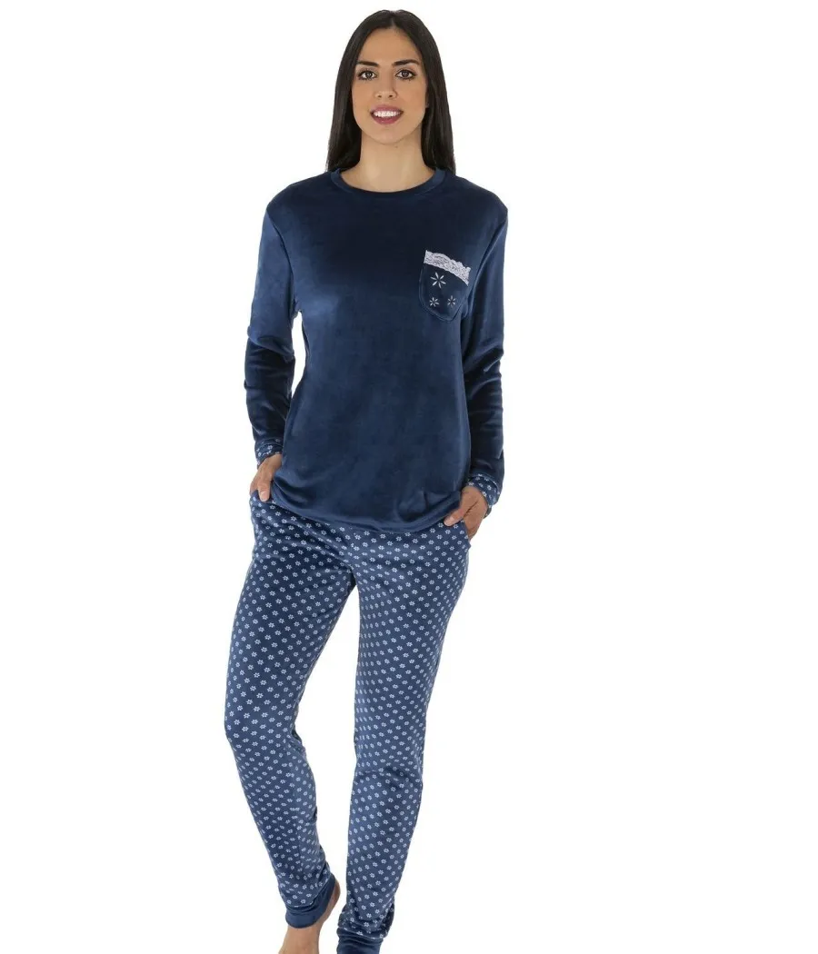 Pijama térmico mujer invierno Javier Golmar microcoralina azul bolsillos