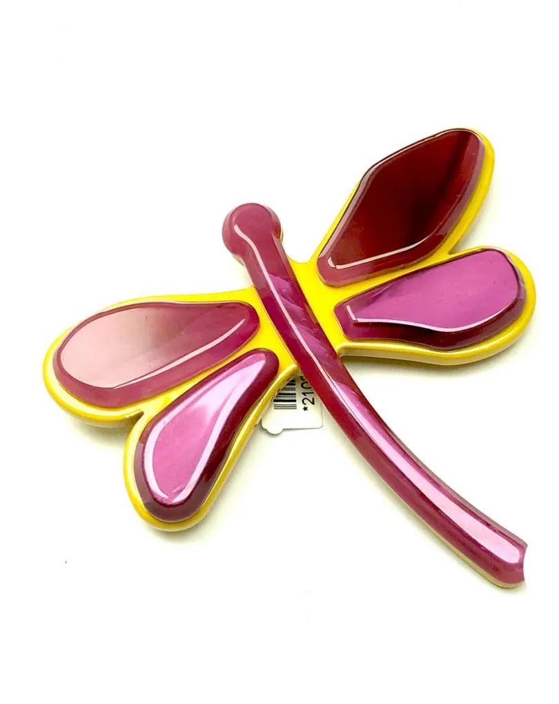 PRECIOSOS Y VISTOSOS BROCHES MUJER DE LIBELULAS EN FUCSIA Y AMARILLO