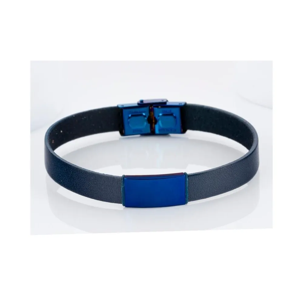 Pulsera de piel azul y acero ip azul
