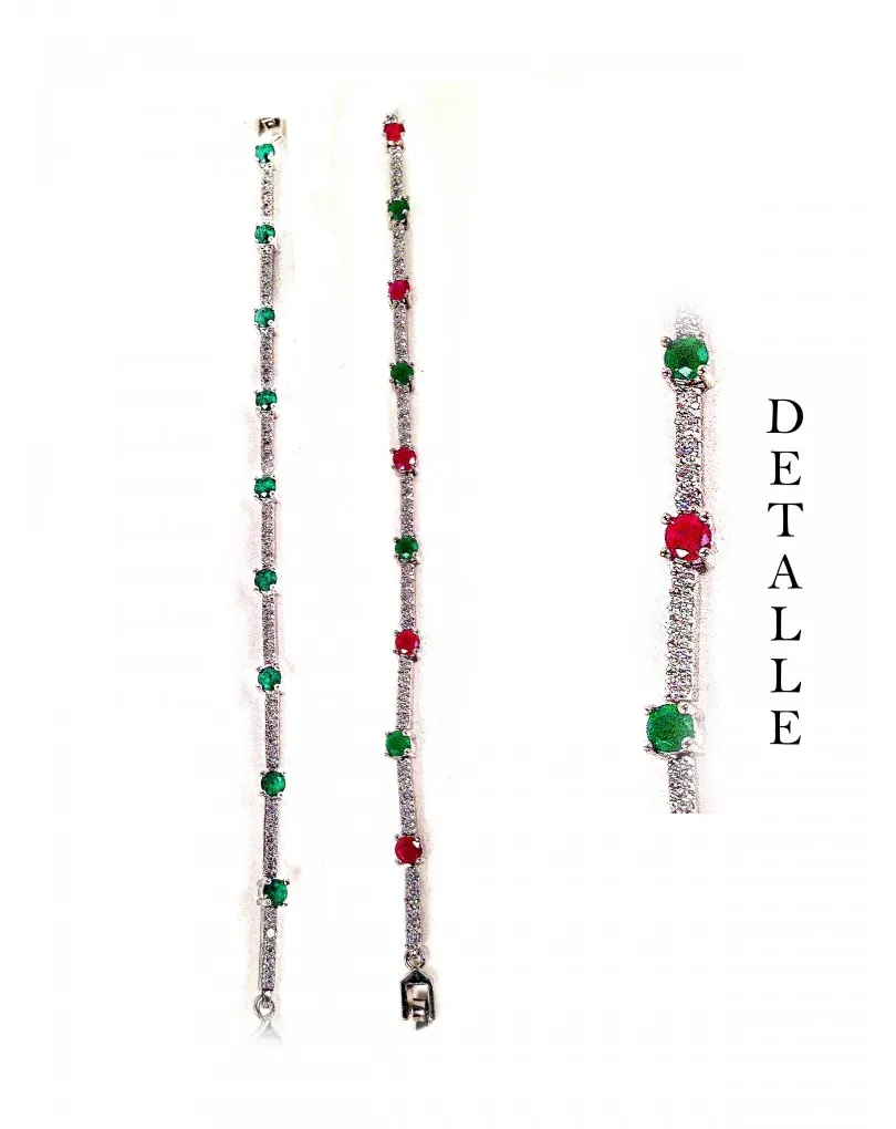 PULSERA ESMERALDA RUBI CON CIRCONITAS CHAPADA