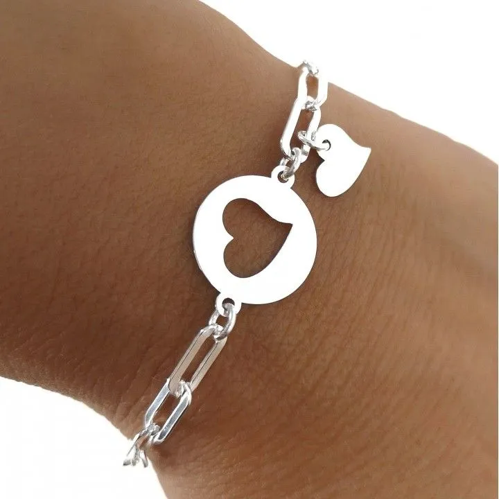Pulsera Plata Forzada Corazones