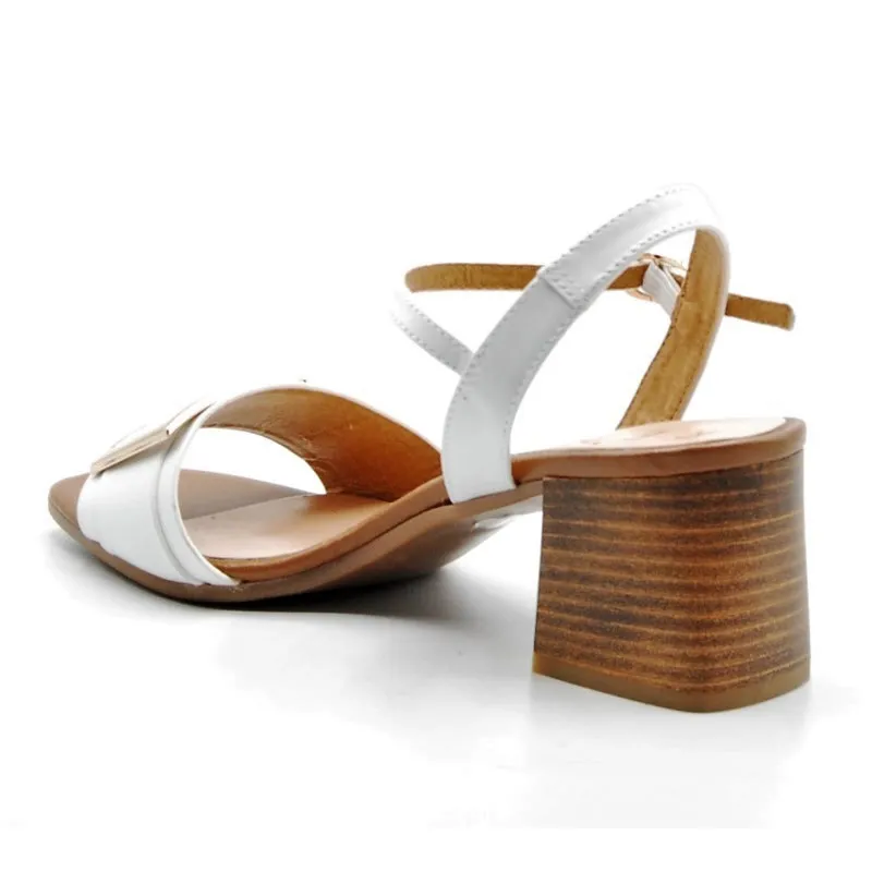 REPO 30287E3 CUERO Y BLANCO SANDALIA VESTIR TACóN ANCHO MUJER