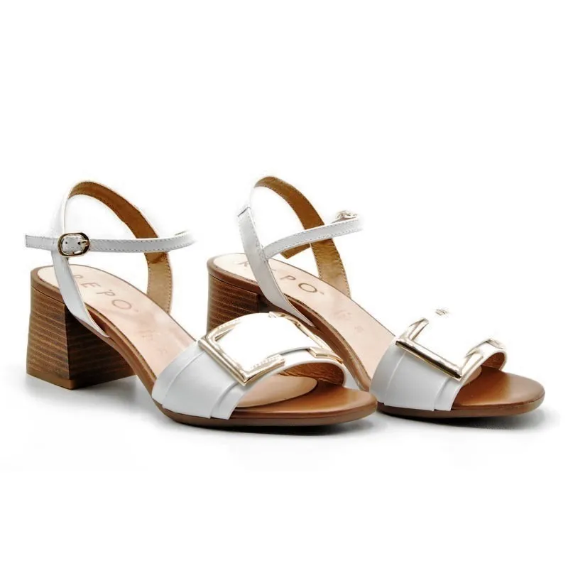 REPO 30287E3 CUERO Y BLANCO SANDALIA VESTIR TACóN ANCHO MUJER
