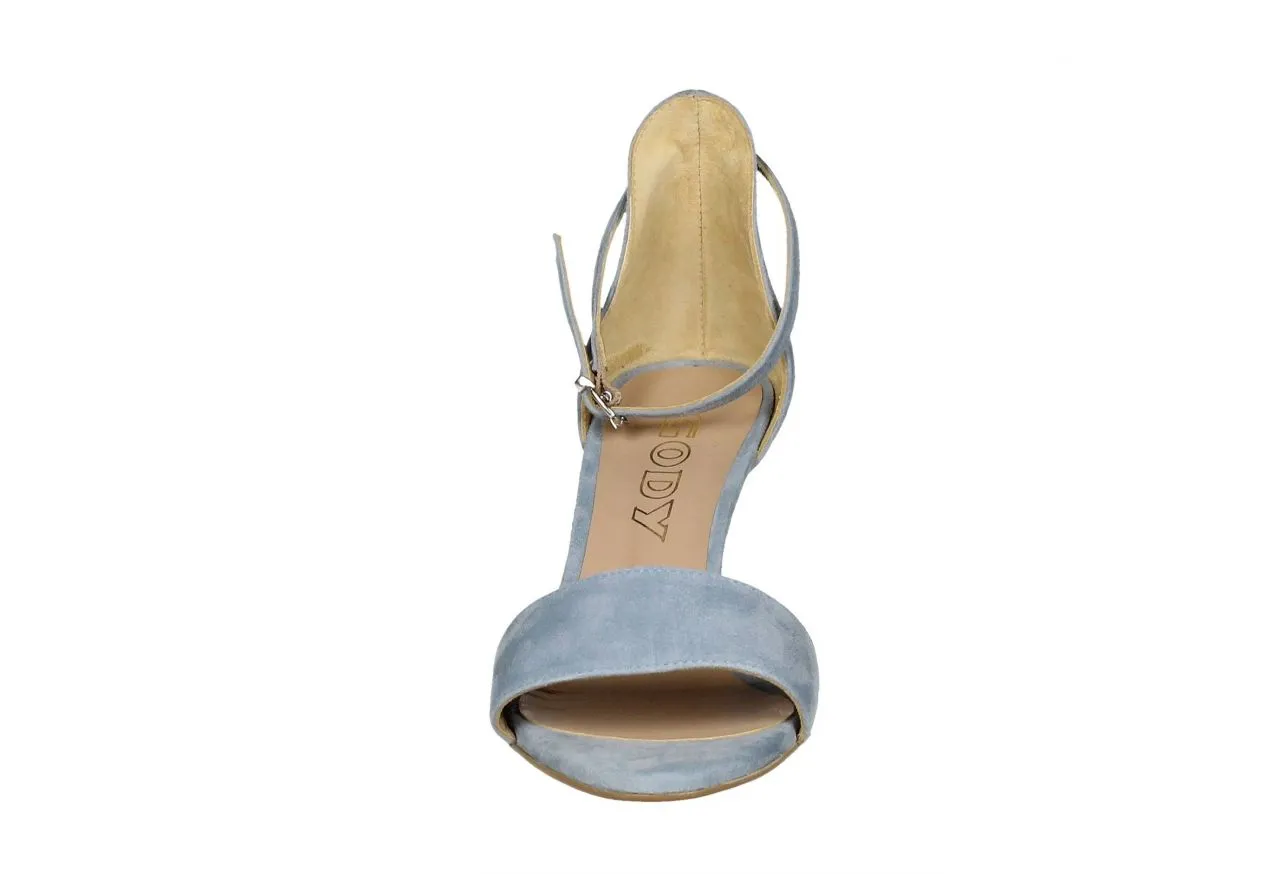 Sandalia Ante Celeste Talon Cerrado Pulsera