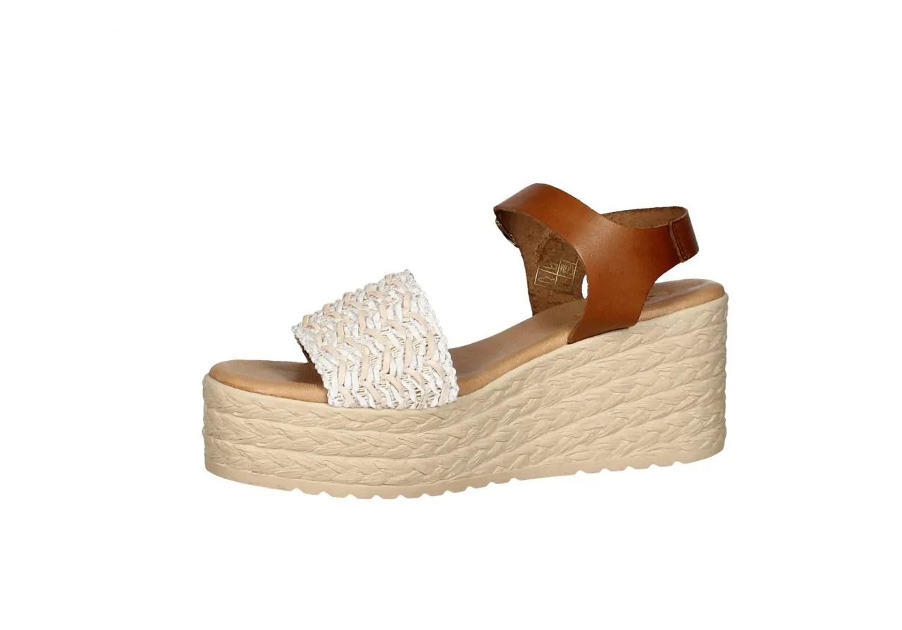 Sandalia Rafia Blanco Pulsera Cuero Plataforma