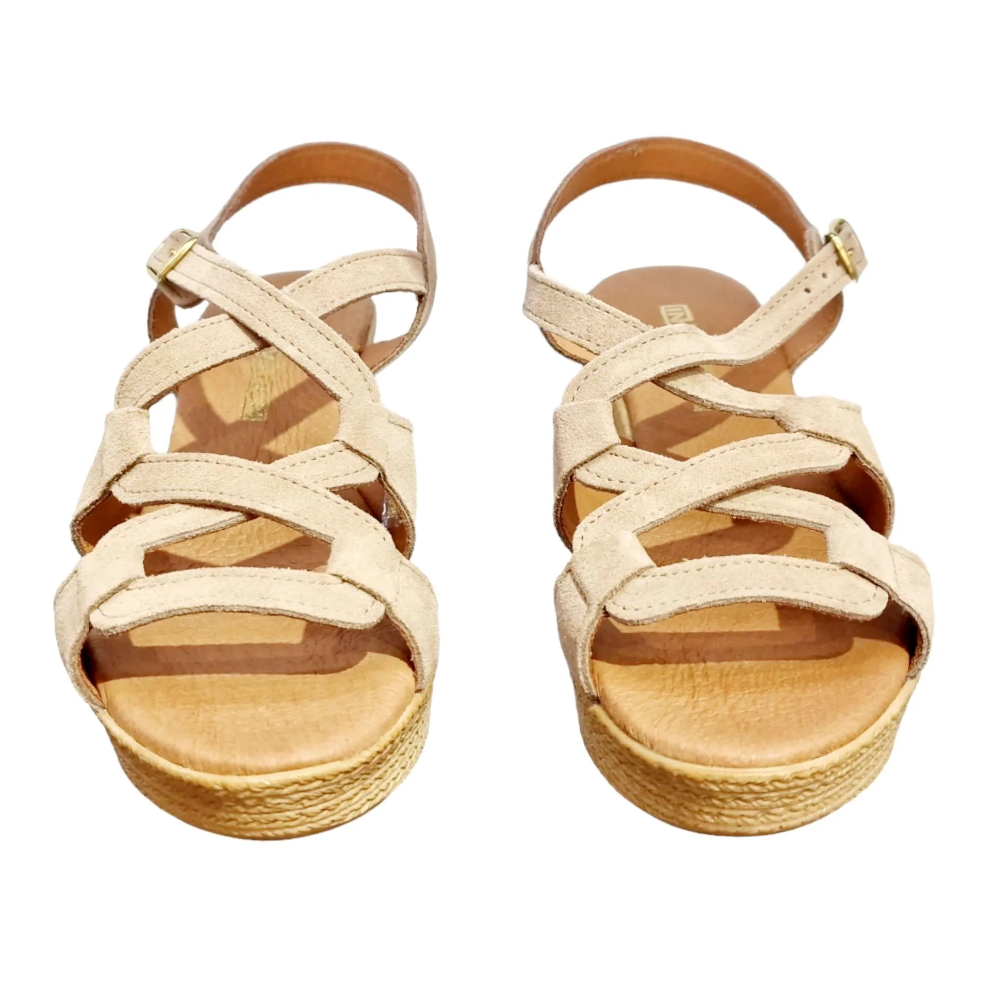 SANDALIAS TACÓN MUJER TIRAS ENTRELAZADAS SERRAJE BEIG BEIGE