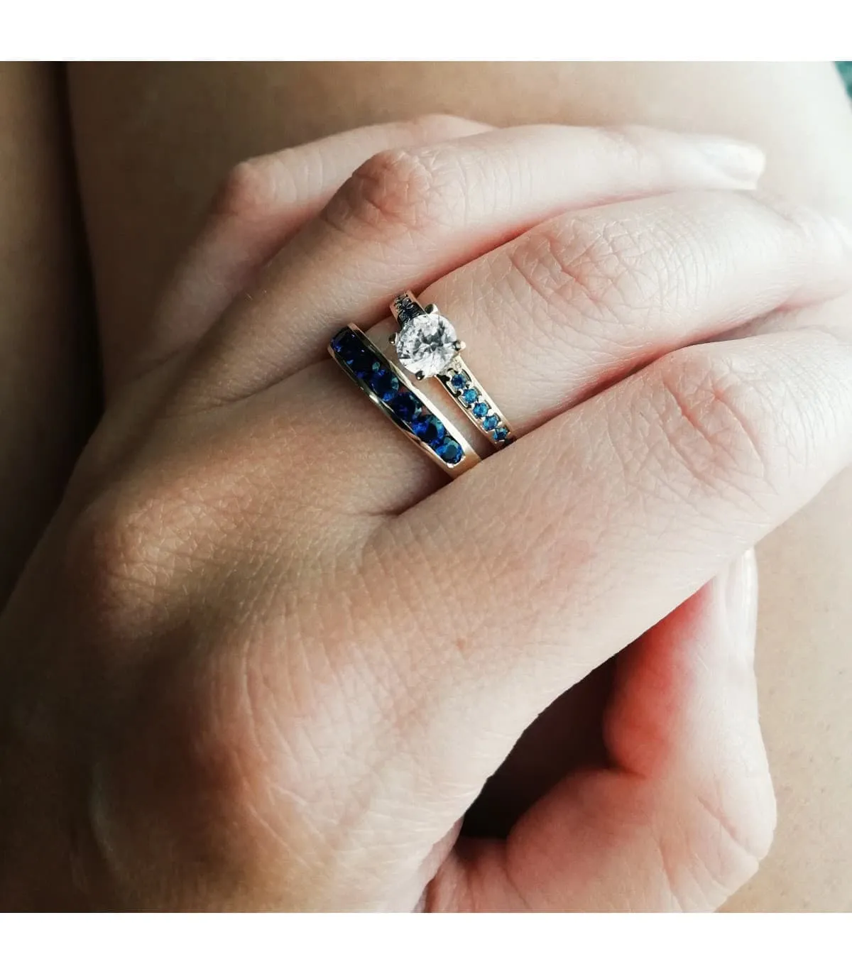 Sortija mujer Disco Azul Oro Amarillo 18K