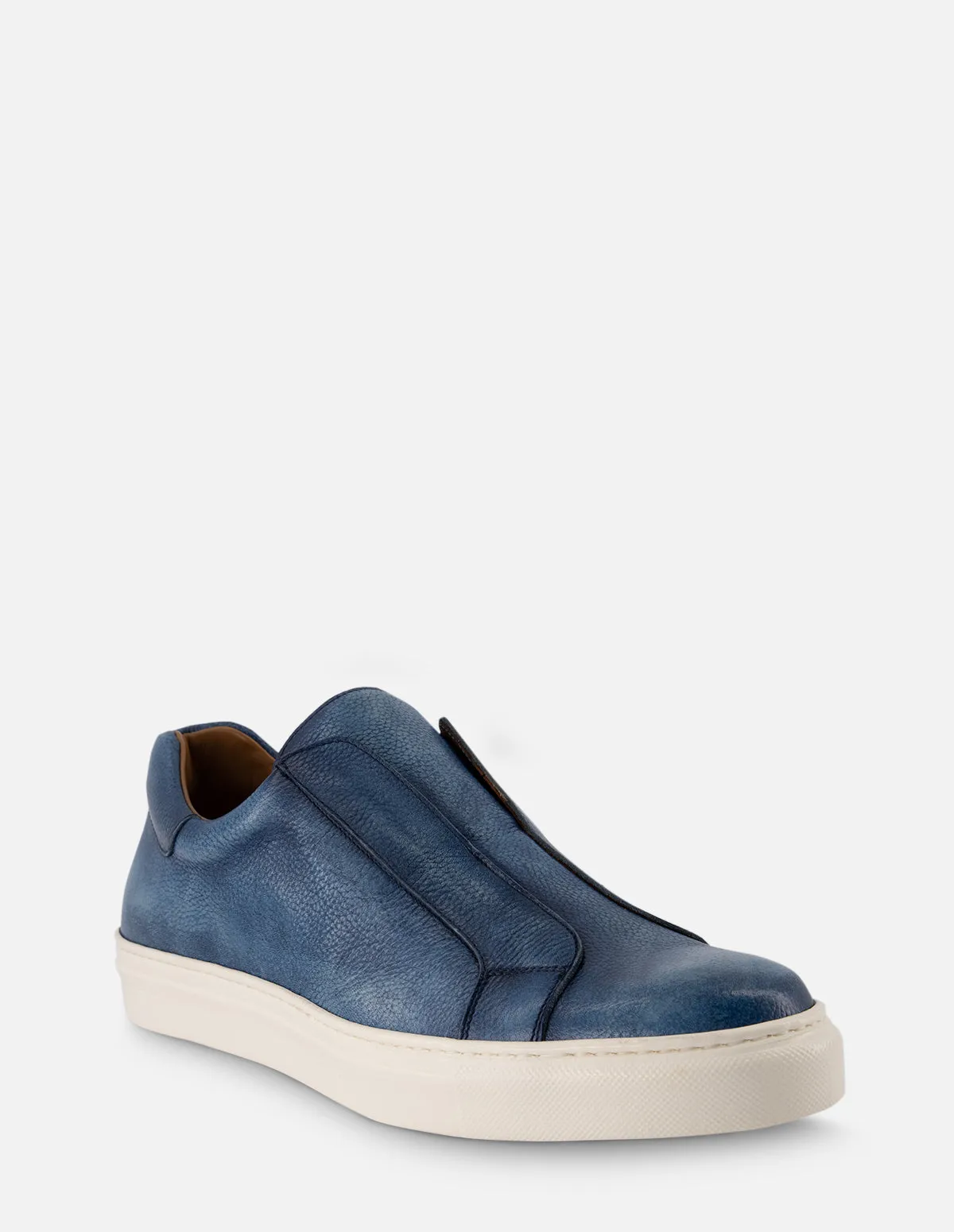 Tenis slip on en piel color azul para hombre