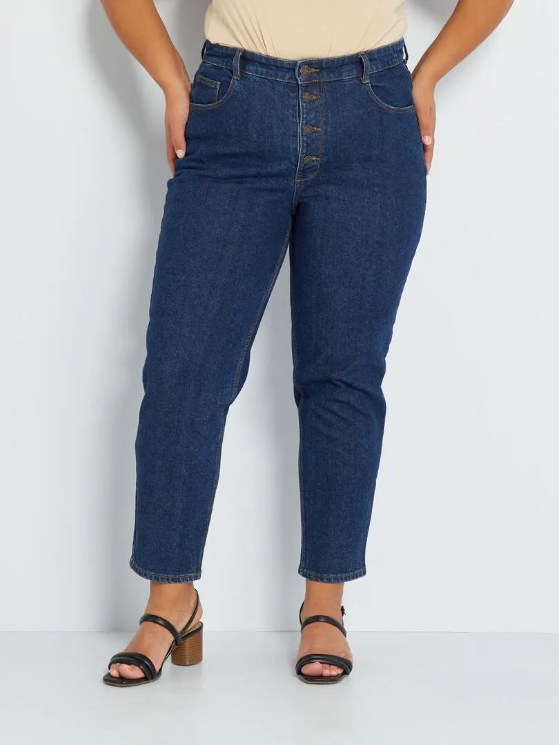 VAQUERO MOM DE TALLE ALTO CON BOLSILLOS  L32  AZUL