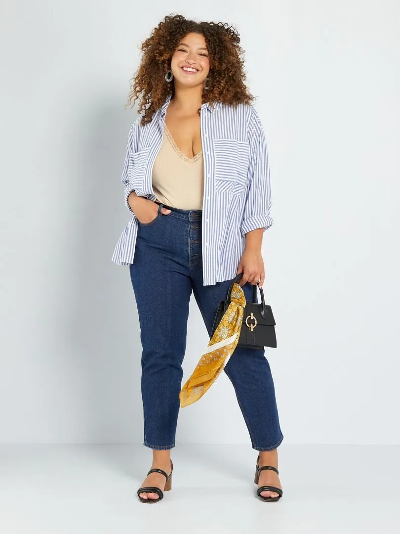 VAQUERO MOM DE TALLE ALTO CON BOLSILLOS  L32  AZUL