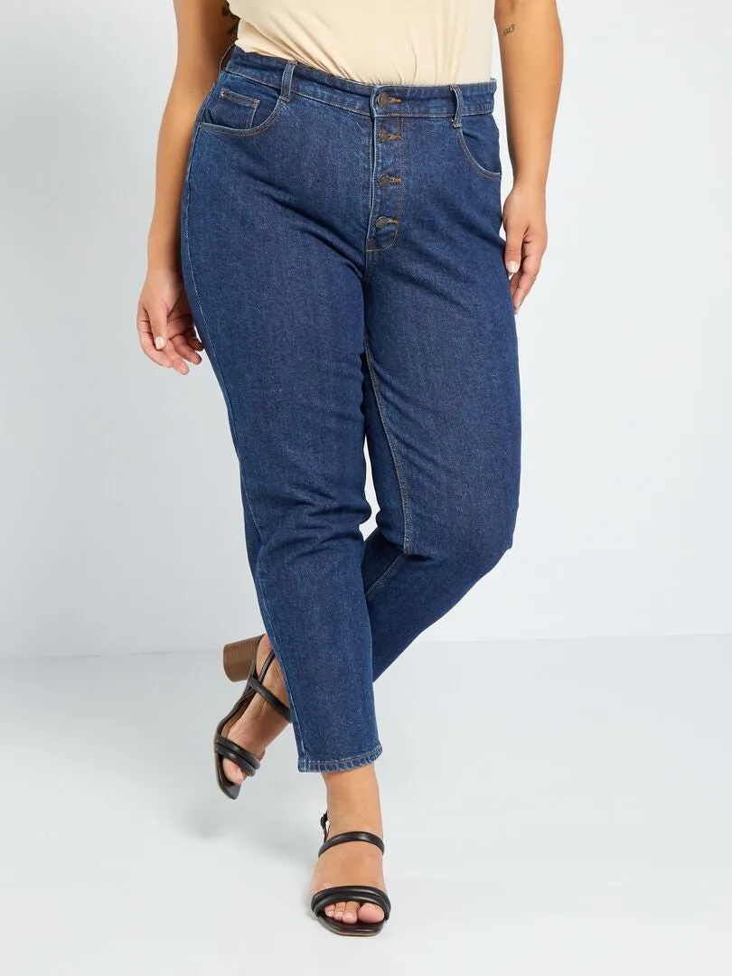 VAQUERO MOM DE TALLE ALTO CON BOLSILLOS  L32  AZUL