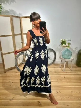 Vestido Nido de Abeja Estampado MARGOT Marino
