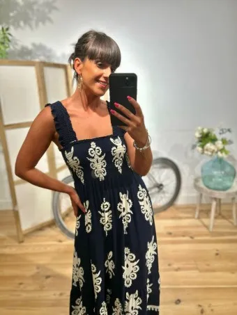 Vestido Nido de Abeja Estampado MARGOT Marino