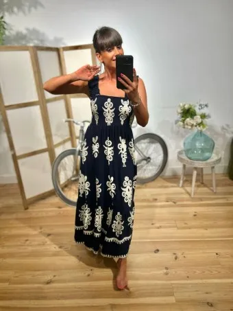 Vestido Nido de Abeja Estampado MARGOT Marino