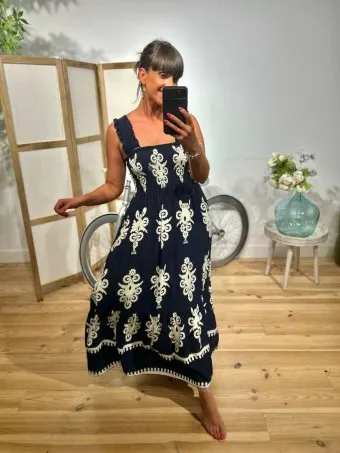 Vestido Nido de Abeja Estampado MARGOT Marino