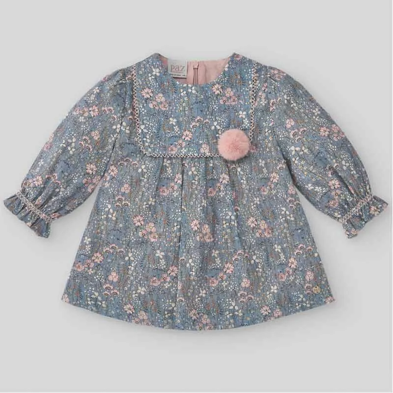 Vestido niña flores rosa y azul de Paz Rodriguez