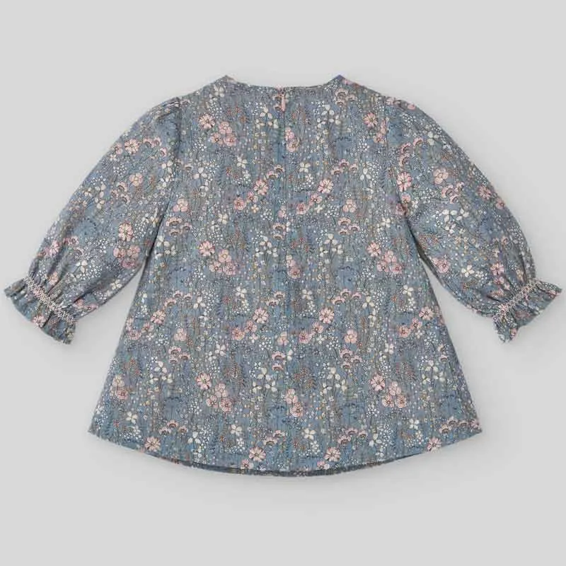 Vestido niña flores rosa y azul de Paz Rodriguez