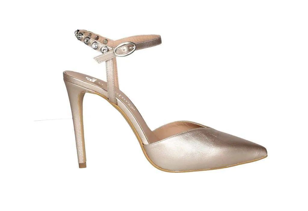 Zapato Bronce Talon Abierto Pulsera Con Perlas