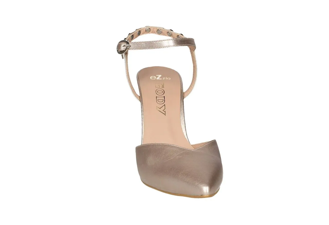 Zapato Bronce Talon Abierto Pulsera Con Perlas
