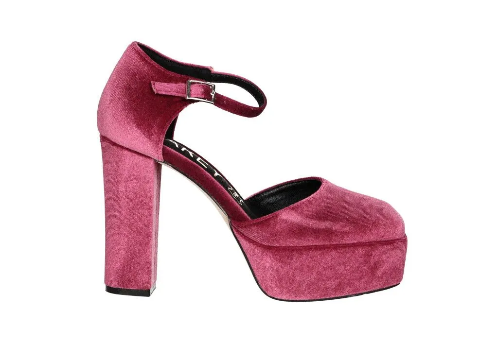 Zapato Terciopelo Rosa Oscuro Lados Abiertos Pulsera Hebilla