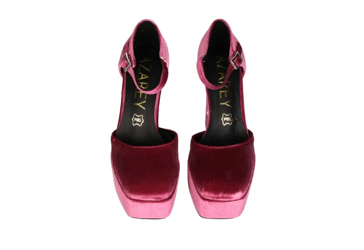 Zapato Terciopelo Rosa Oscuro Lados Abiertos Pulsera Hebilla